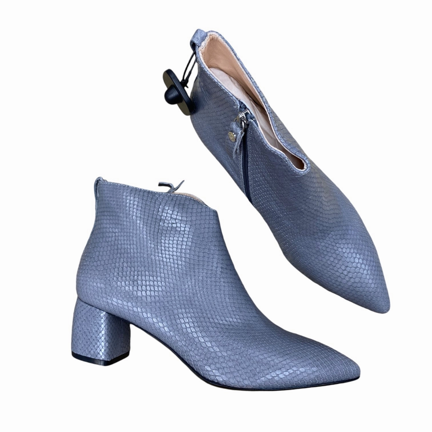 Silver Glow Fast Step Boots Ankle Heels By Agl In Grey, Size: 9.5