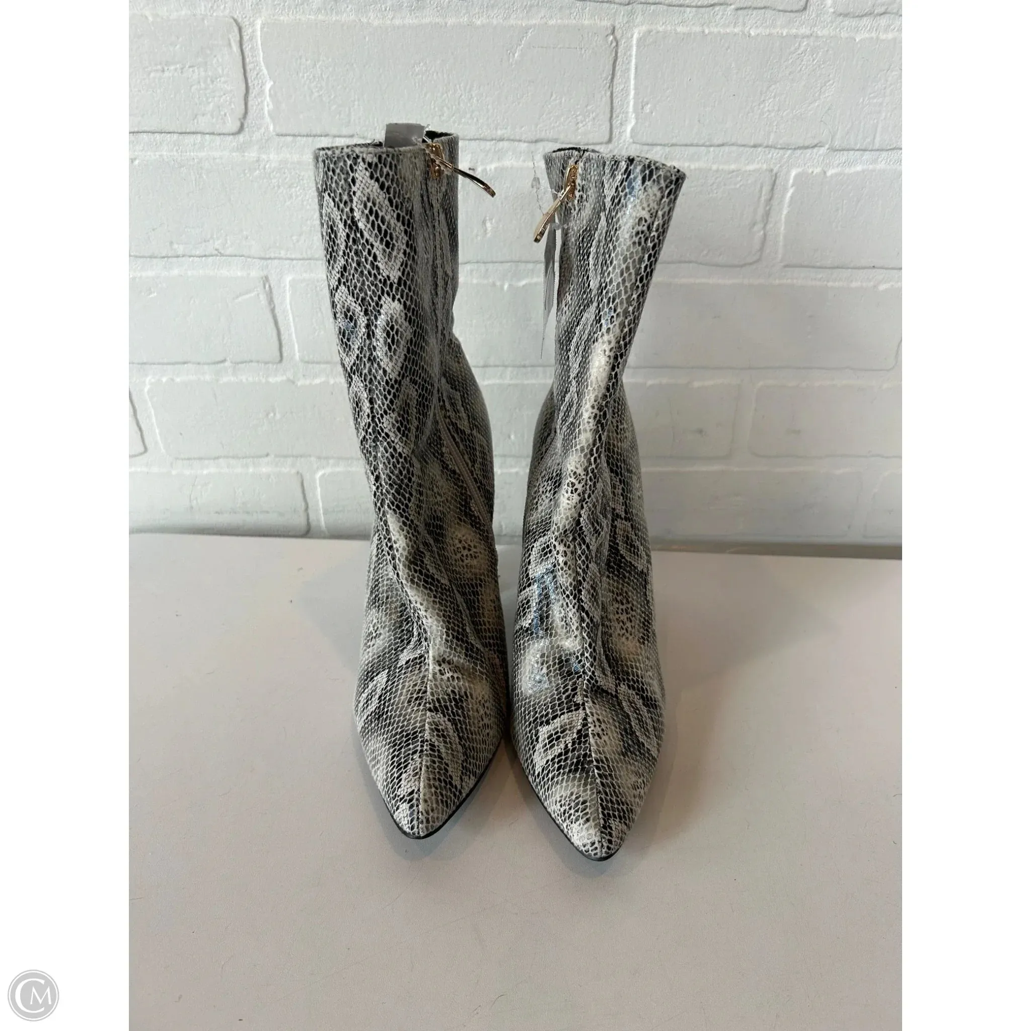 Work-Ready Look Boots Mid-calf Heels By Fashion Nova In Black & White, Size: 6.5