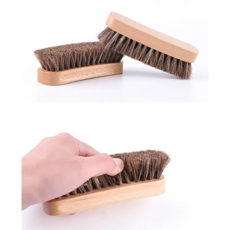 Extra Large Wooden Handcrafted Horsehair Shoe Brush for Leather Shining & Cleaning