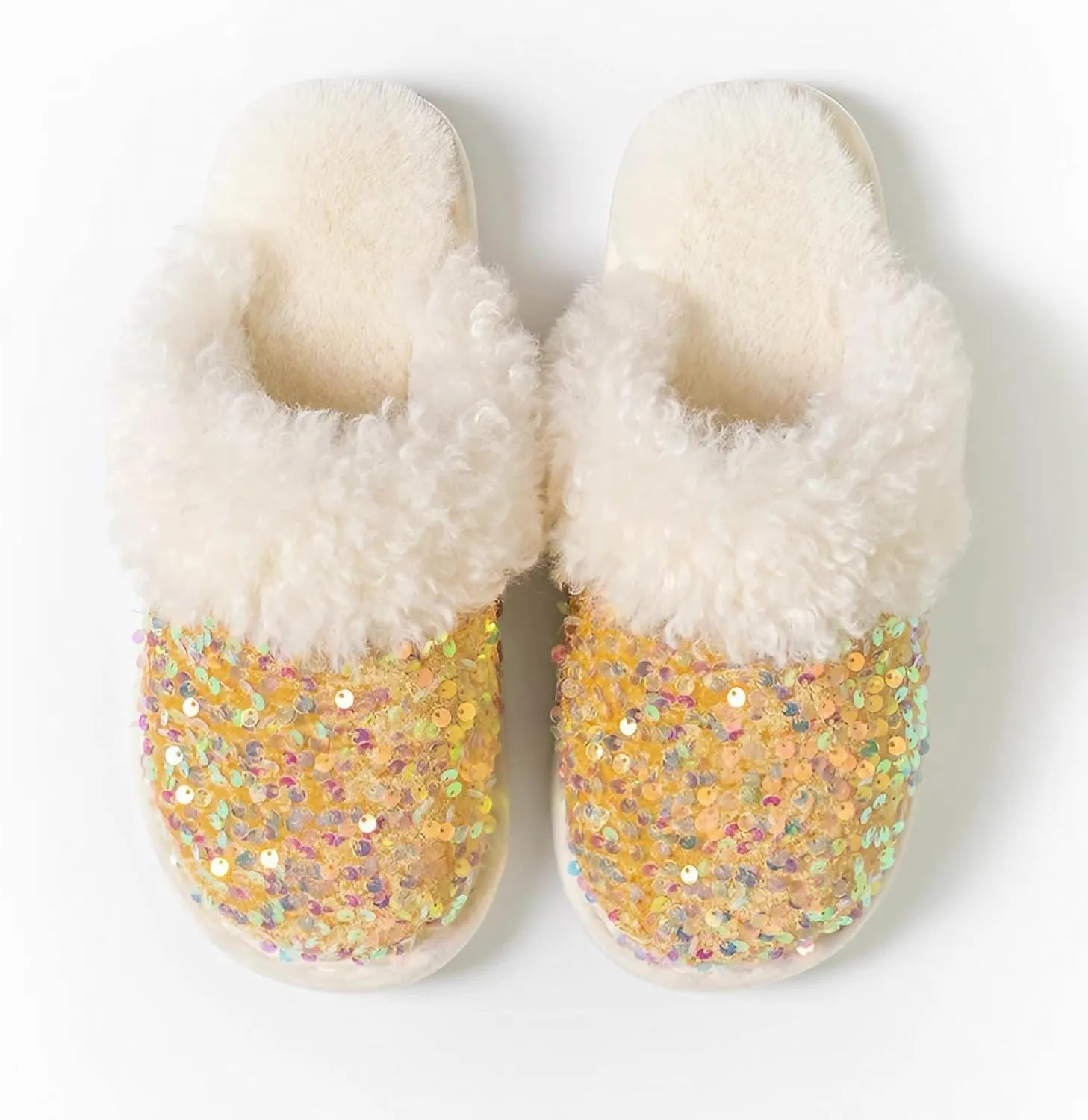 Fashion Sequins Slippers for Women & Men - Warm, Comfy, Non-slip, Plush, Fuzzy, Memory Foam Indoor/Outdoor Shoes