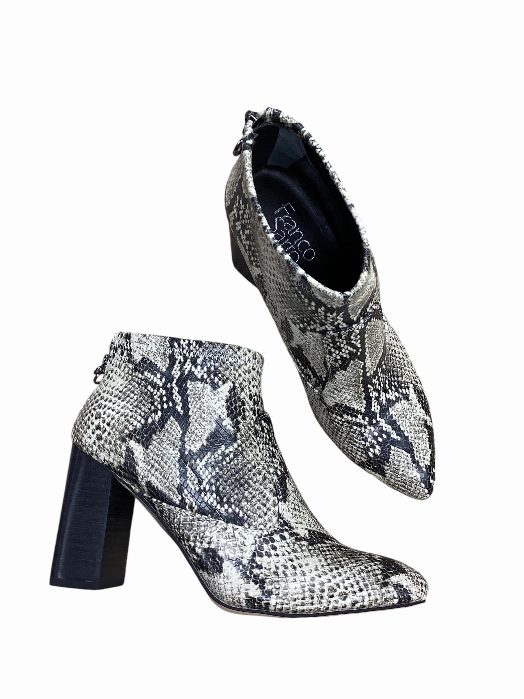 Flexible Movement Mesh Lining Boots Ankle Heels By Franco Sarto In Snakeskin Print, Size: 7.5