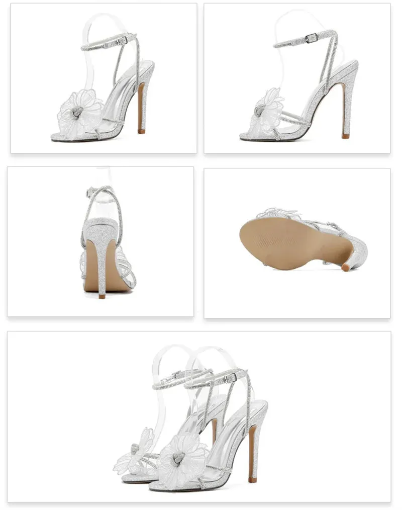 Faux Crystal Flower Open Toe High Heel Sandals