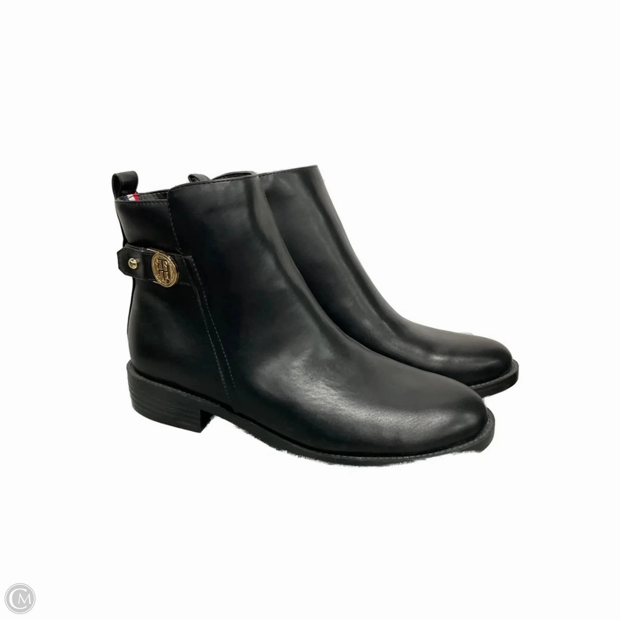 Soft Inner Lining Rugged Built City Walking Boots Ankle Flats By Tommy Hilfiger In Black, Size: 8