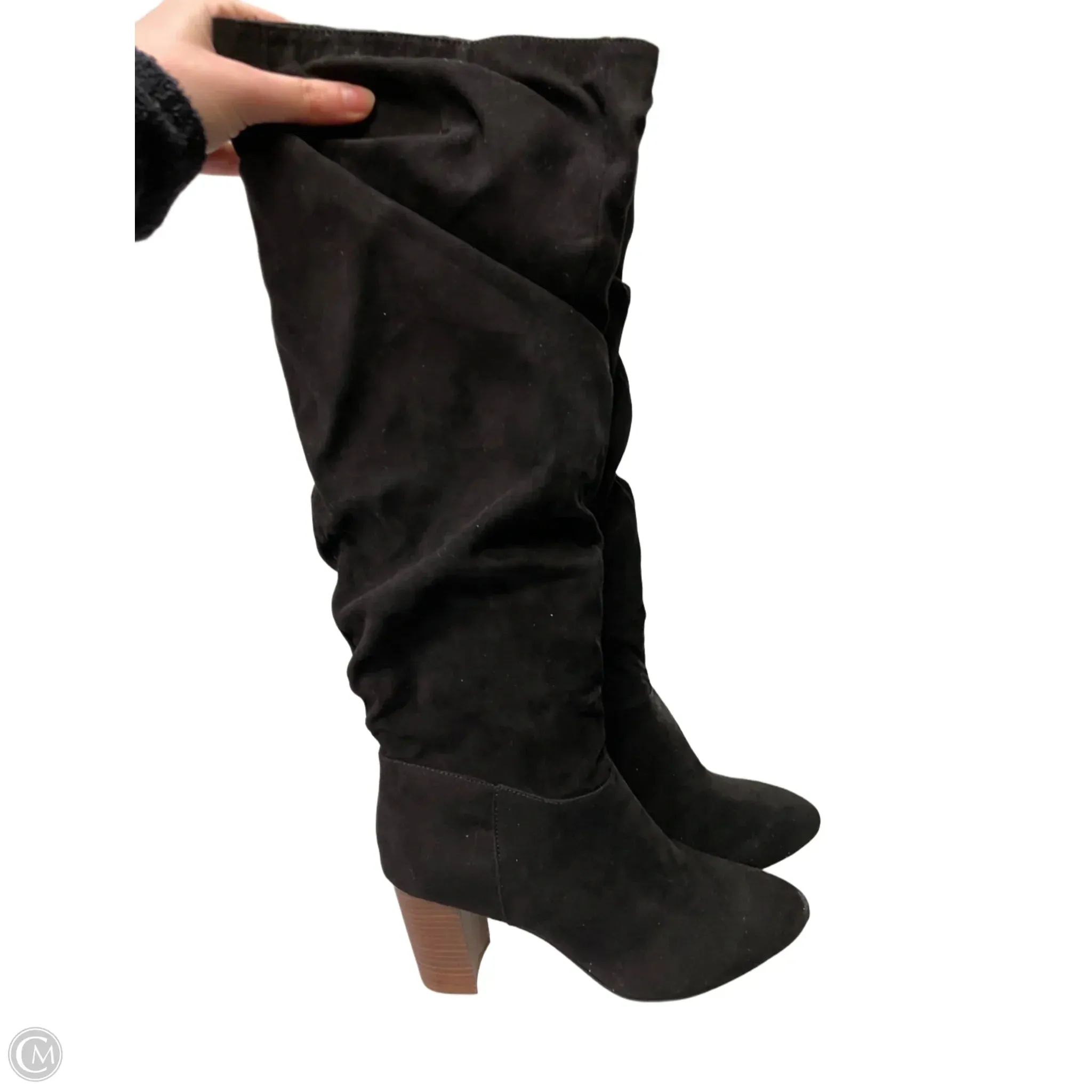 Boots Knee Heels By Kaari Blue In Black, Size: 9.5 Chic Fit Chic Winter Comfort