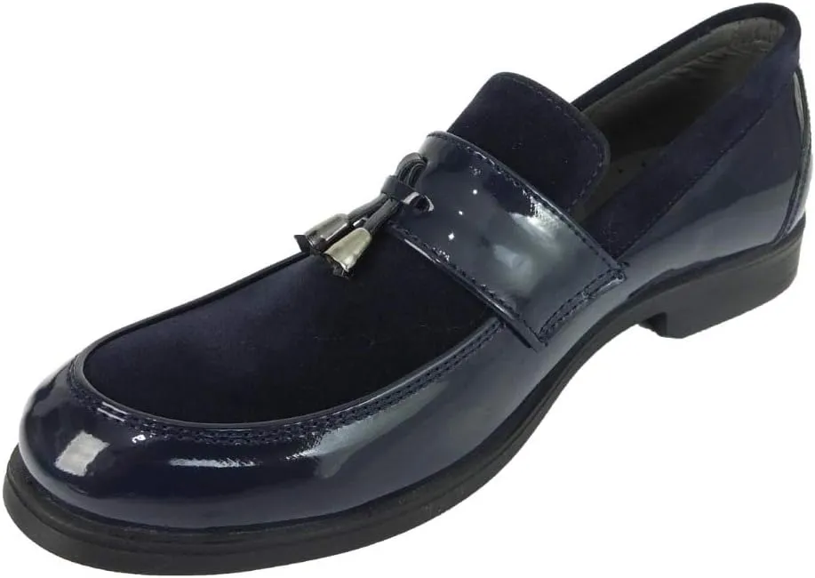 Flamingo Boys Formal Patent Leather & Suede Slip on Loafers Shoes