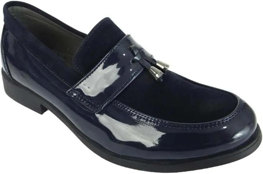 Flamingo Boys Formal Patent Leather & Suede Slip on Loafers Shoes