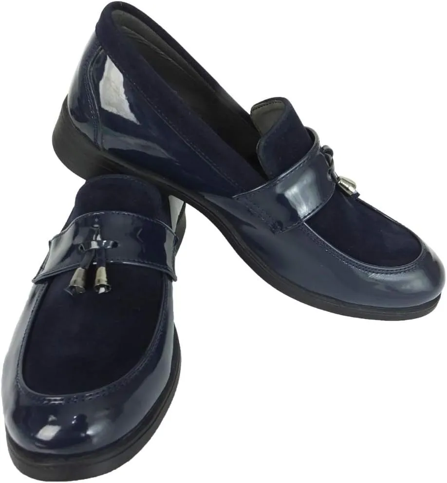Flamingo Boys Formal Patent Leather & Suede Slip on Loafers Shoes