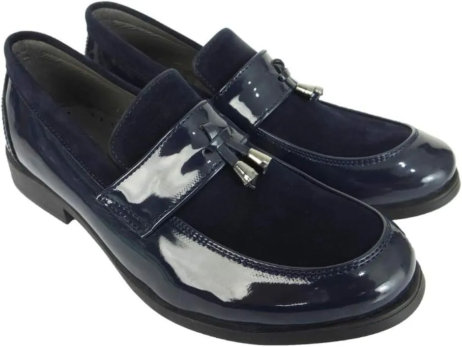 Flamingo Boys Formal Patent Leather & Suede Slip on Loafers Shoes