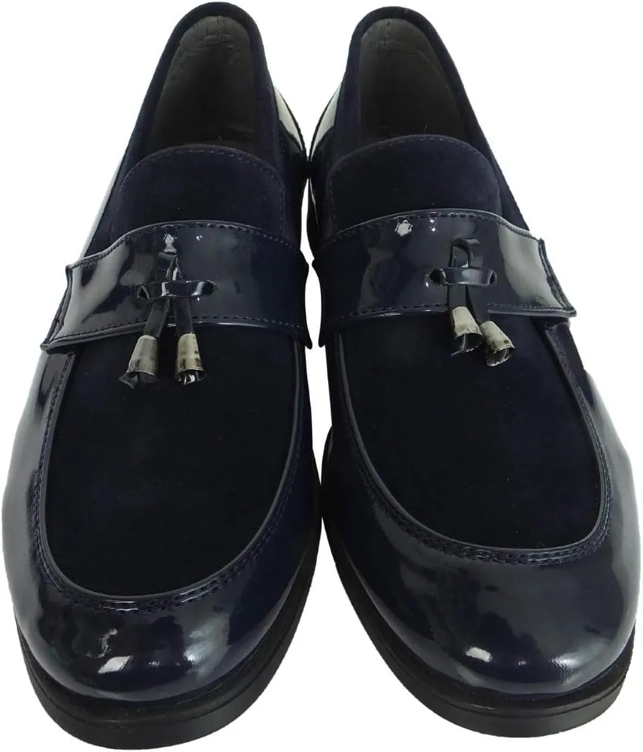 Flamingo Boys Formal Patent Leather & Suede Slip on Loafers Shoes
