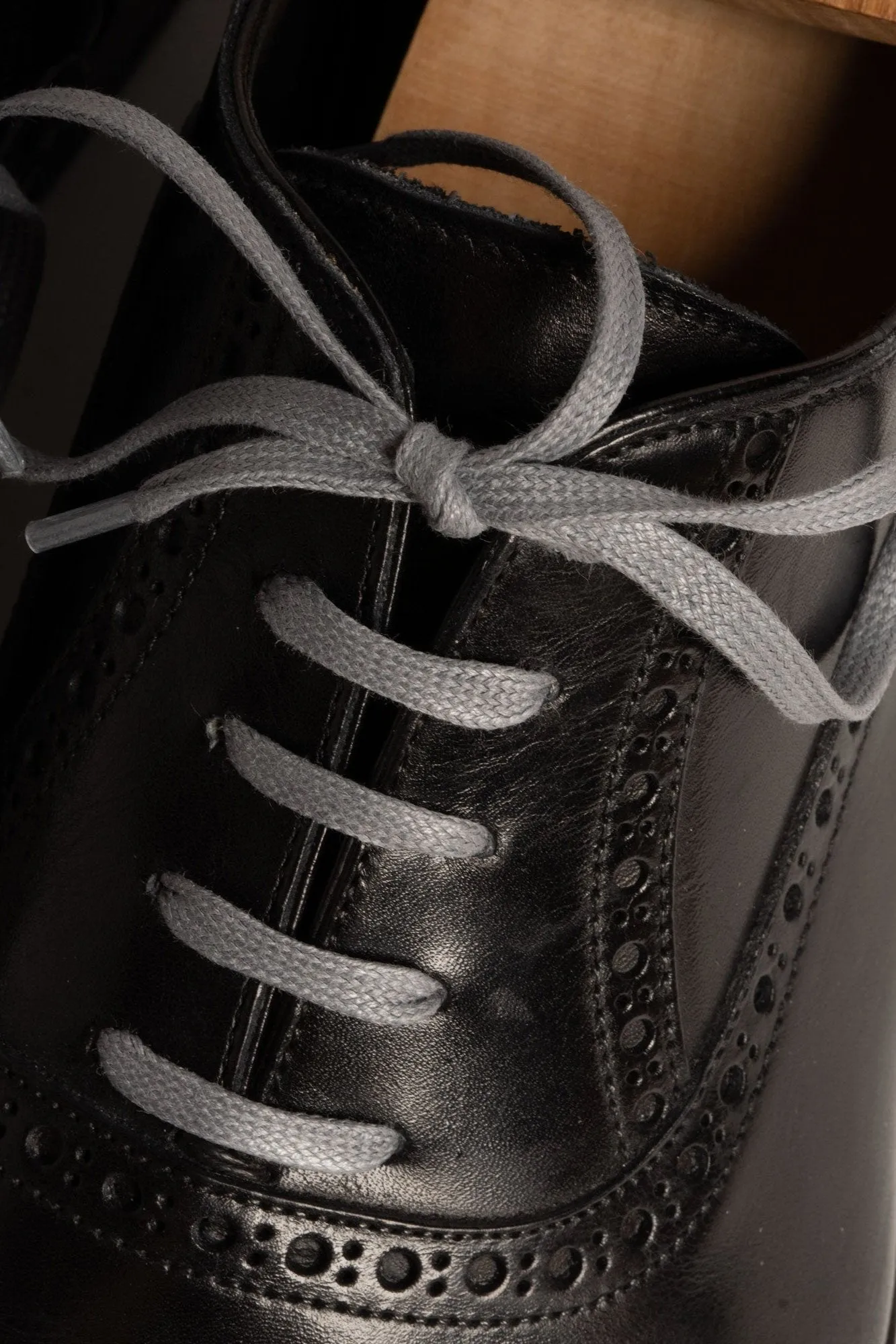 Flat Dark Gray Waxed Cotton Shoelaces