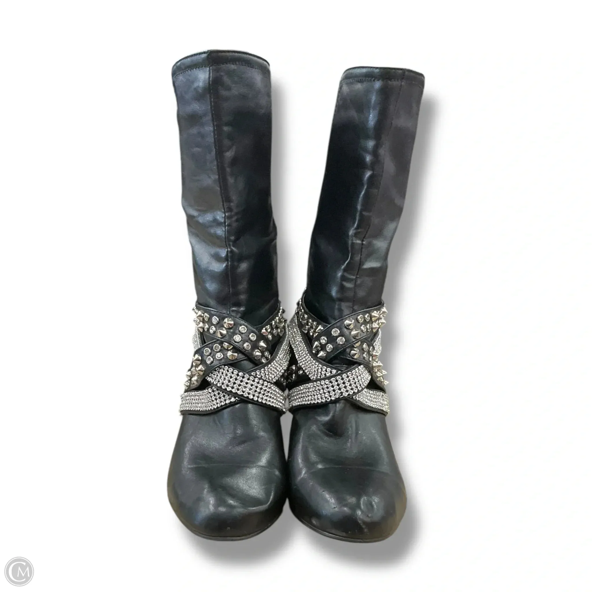 Boots Mid-calf Heels By Clothes Mentor In Black & Silver, Size: 11 All Seasoned Smart Look