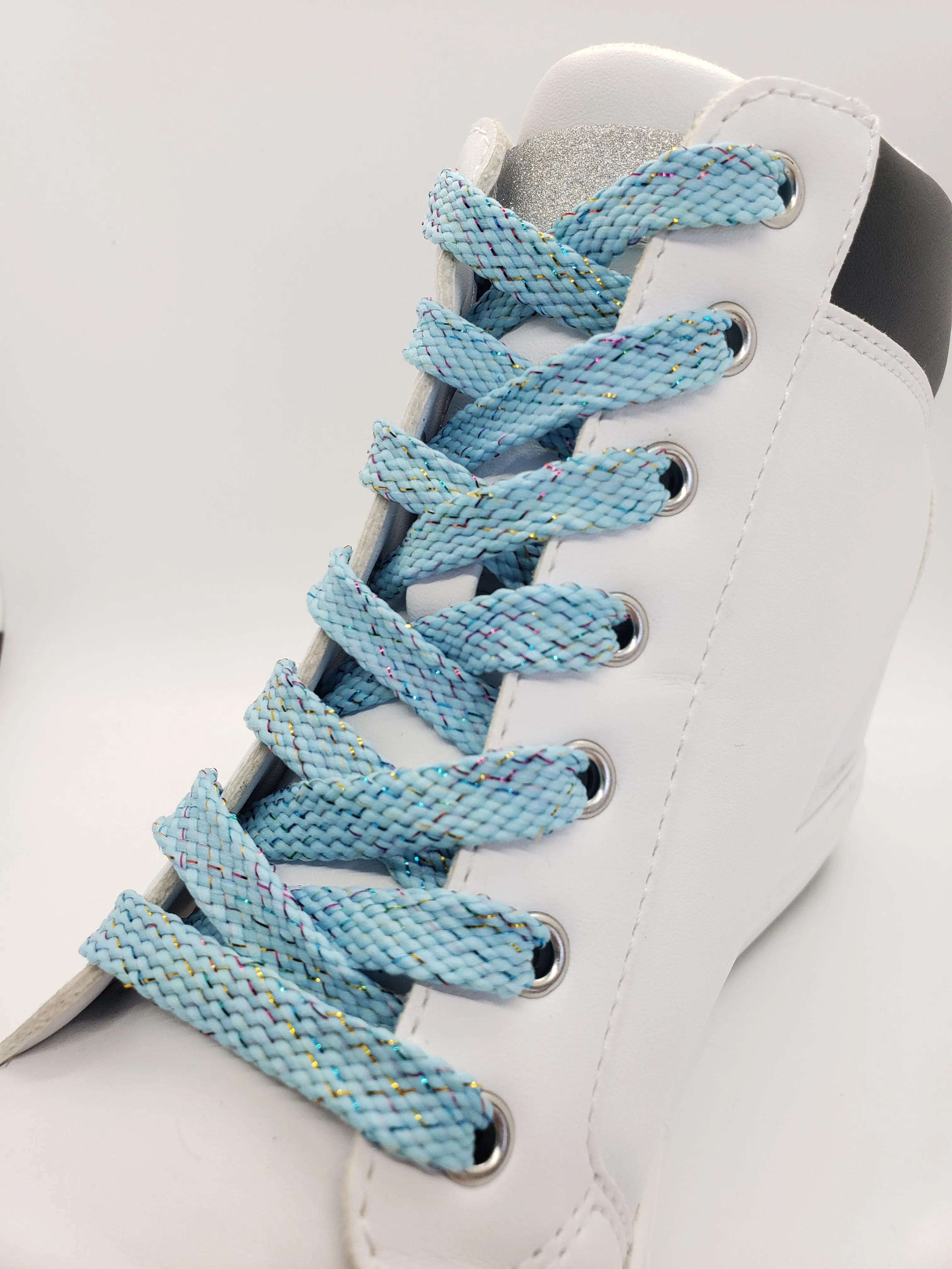 Flat Sparkle Shoelaces - Light Blue