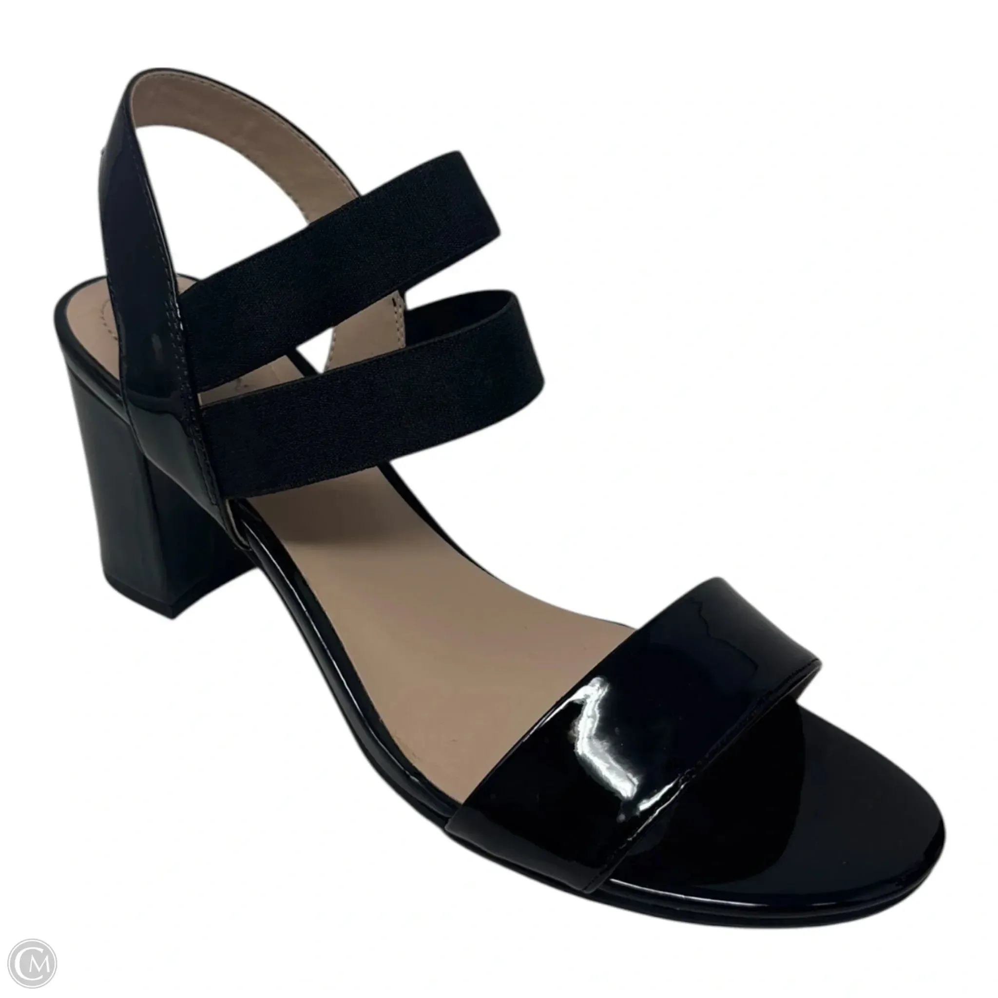 Bridal Footwear with Style Designer Stilettos Patent Strappy Shoes Heels Block By Bandolino In Black, Size: 8