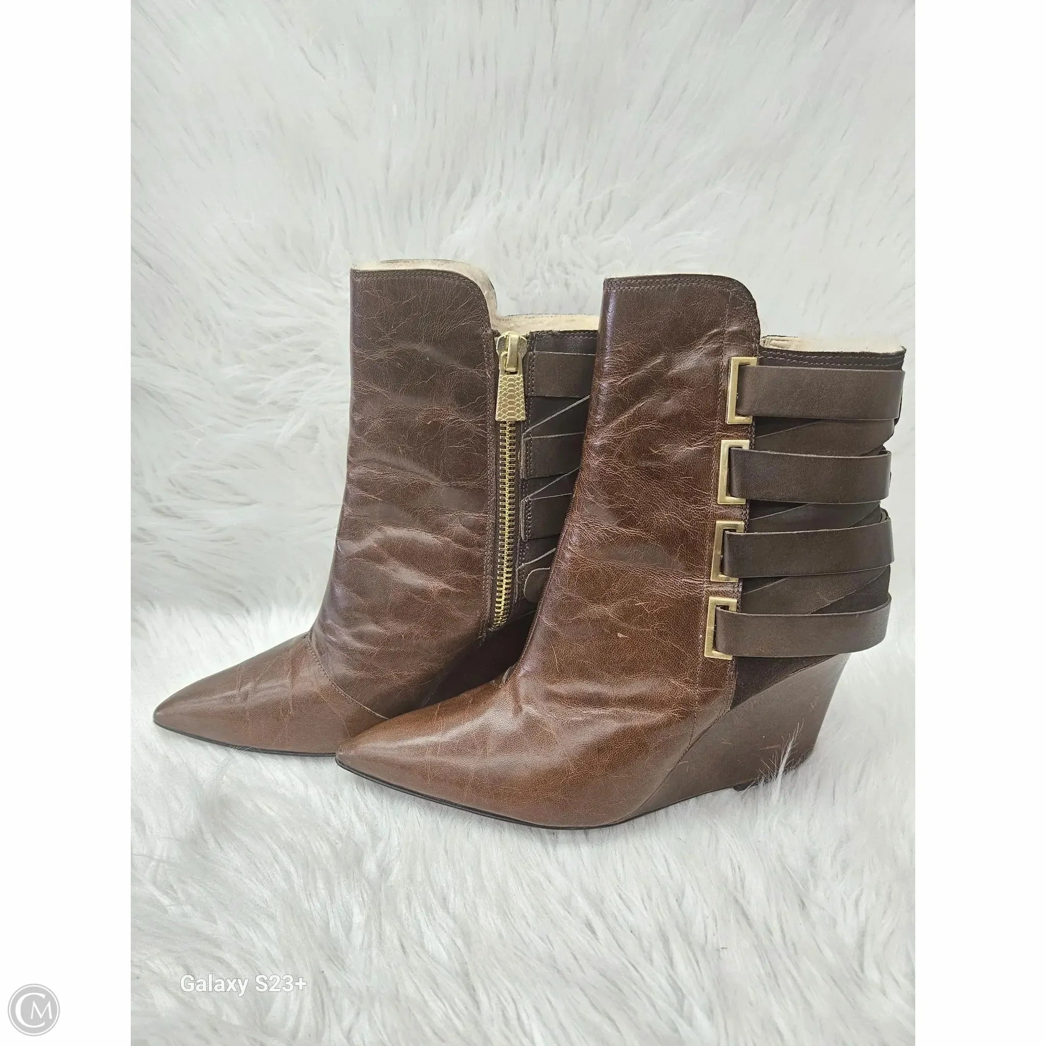 Boots Ankle Heels By Clothes Mentor In Brown, Size: 11.5 All Day Wear