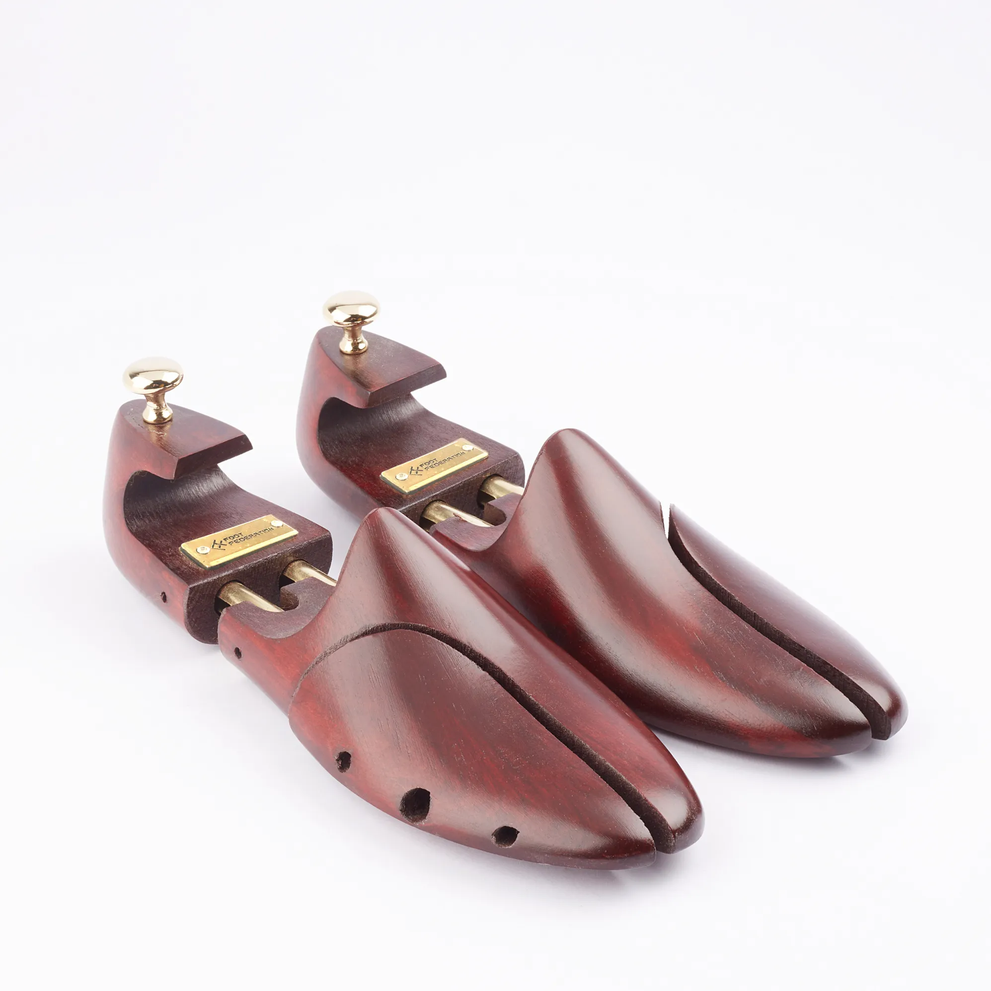 FOOT FEDERATION BURGUNDY COLOR MEN'S WOODEN SHOE TREE WITH TWIN TUBES