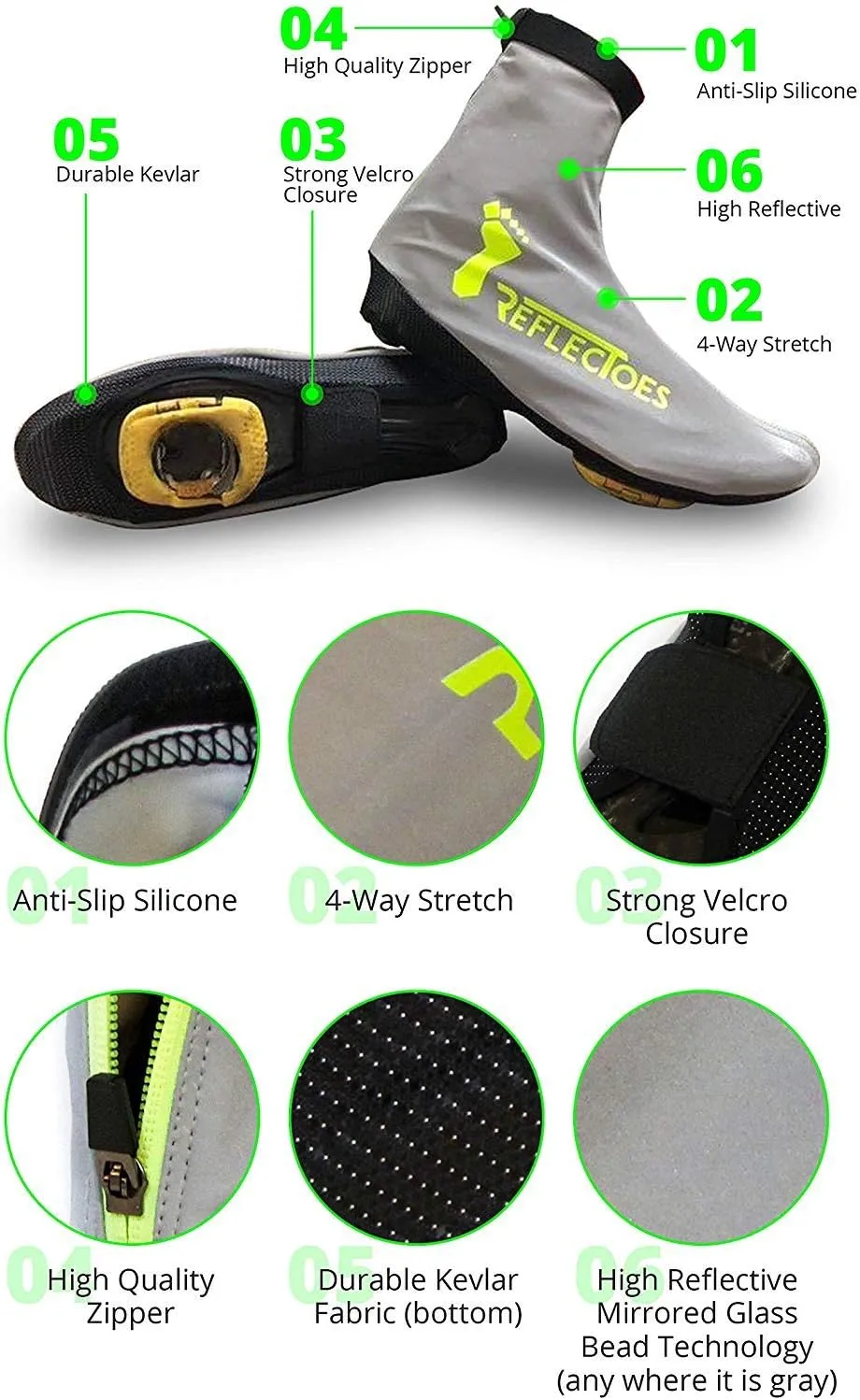 Full Reflective Winter Cycling Shoe Covers for Cycling - for Narrow Road Cycling Shoes - Version 2 - Waterproof, Windproof Overshoes, Rear Zipper - for Men & Women