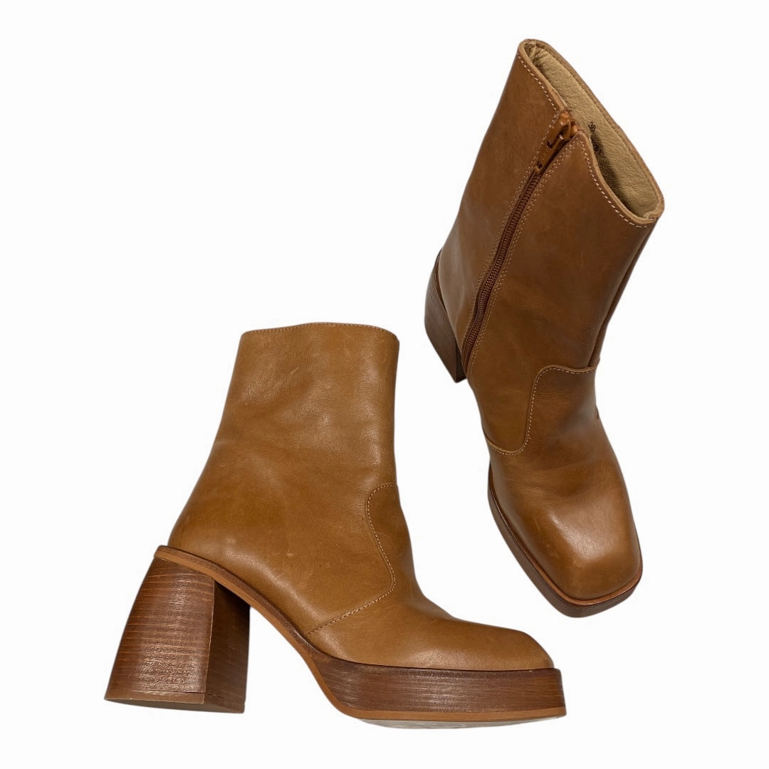 Warehouse Worker Boots Ankle Heels By Free People In Brown, Size:7.5