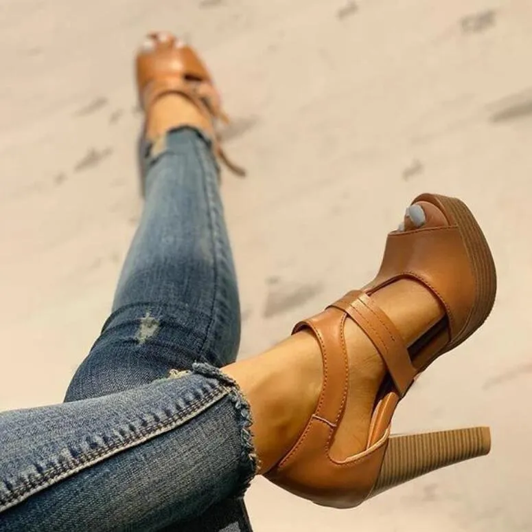 Funki Buys | Shoes | Women's Strappy High Peep Toe Sandals