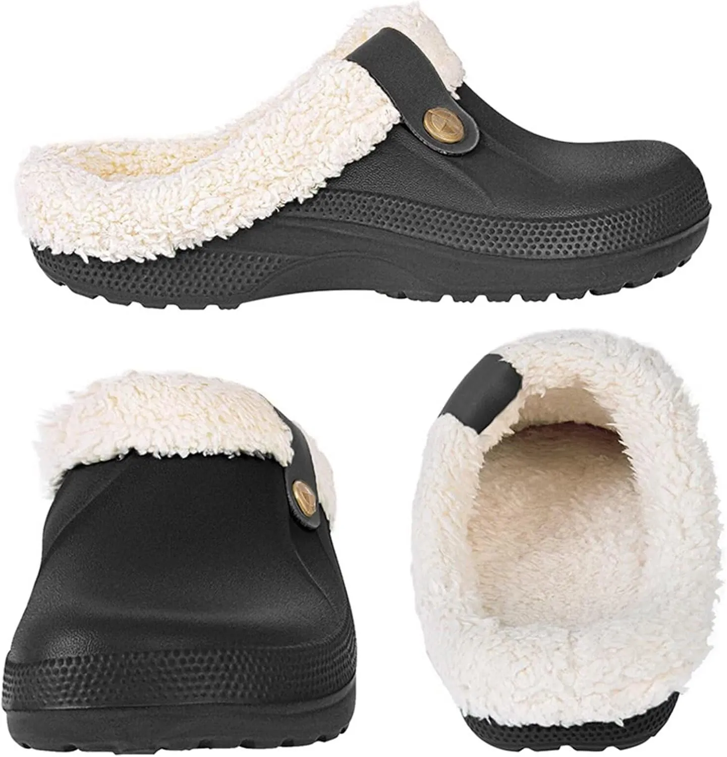 Fur Lined Clogs Waterproof Slippers Fleece Lined Clogs for Women Men Fuzzy Winter Warm Indoor Outdoor Shoes