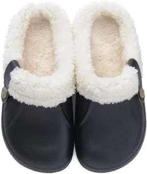 Fur Lined Clogs Waterproof Slippers Fleece Lined Clogs for Women Men Fuzzy Winter Warm Indoor Outdoor Shoes