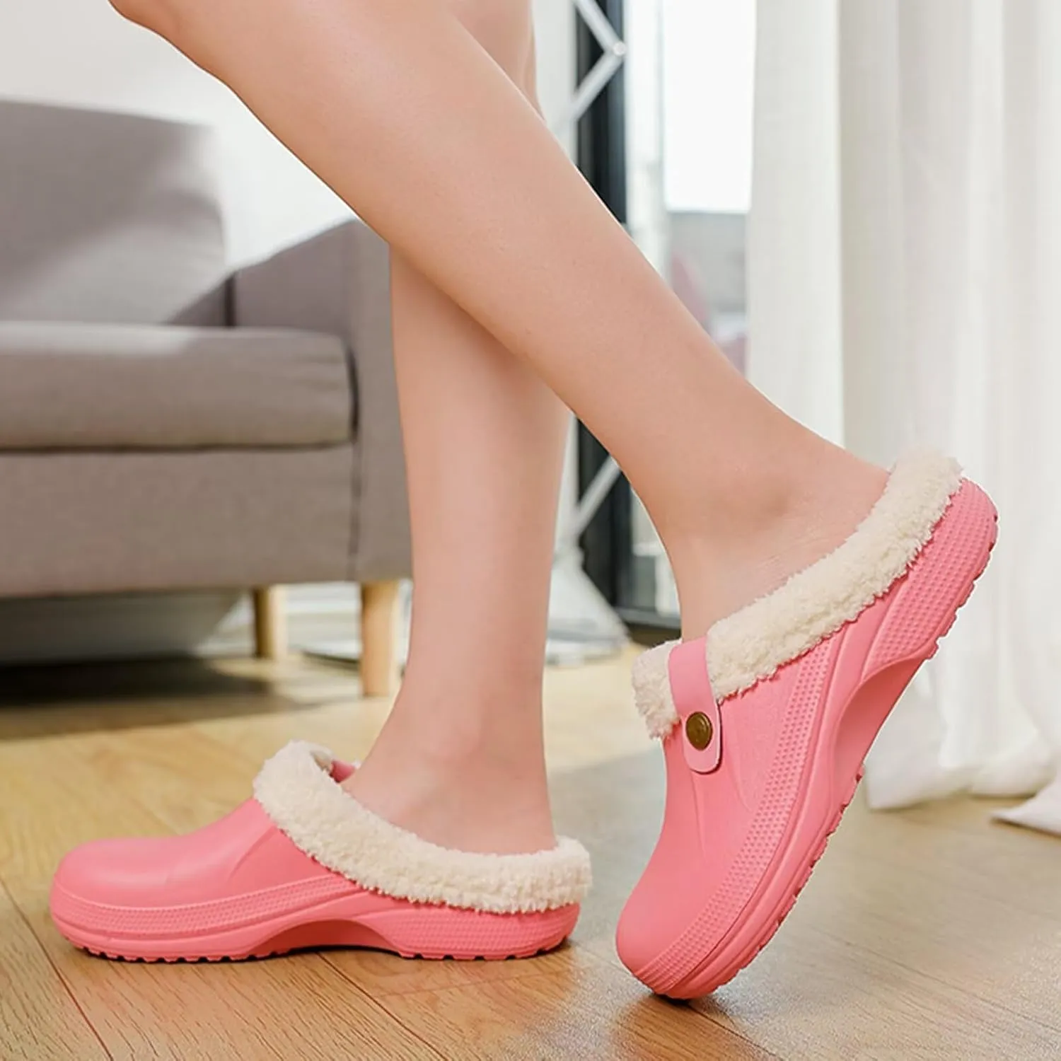 Fur Lined Clogs Waterproof Slippers Fleece Lined Clogs for Women Men Fuzzy Winter Warm Indoor Outdoor Shoes