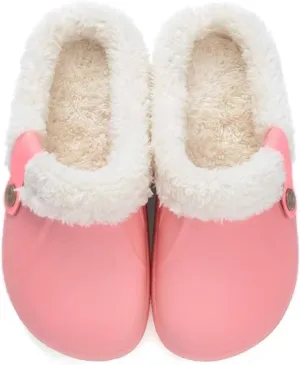Fur Lined Clogs Waterproof Slippers Fleece Lined Clogs for Women Men Fuzzy Winter Warm Indoor Outdoor Shoes