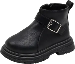 Girls Ankle Boots Side Zipper Chunky Bottom Platform Boots with Buckle Low Heel Slip On Casual Booties