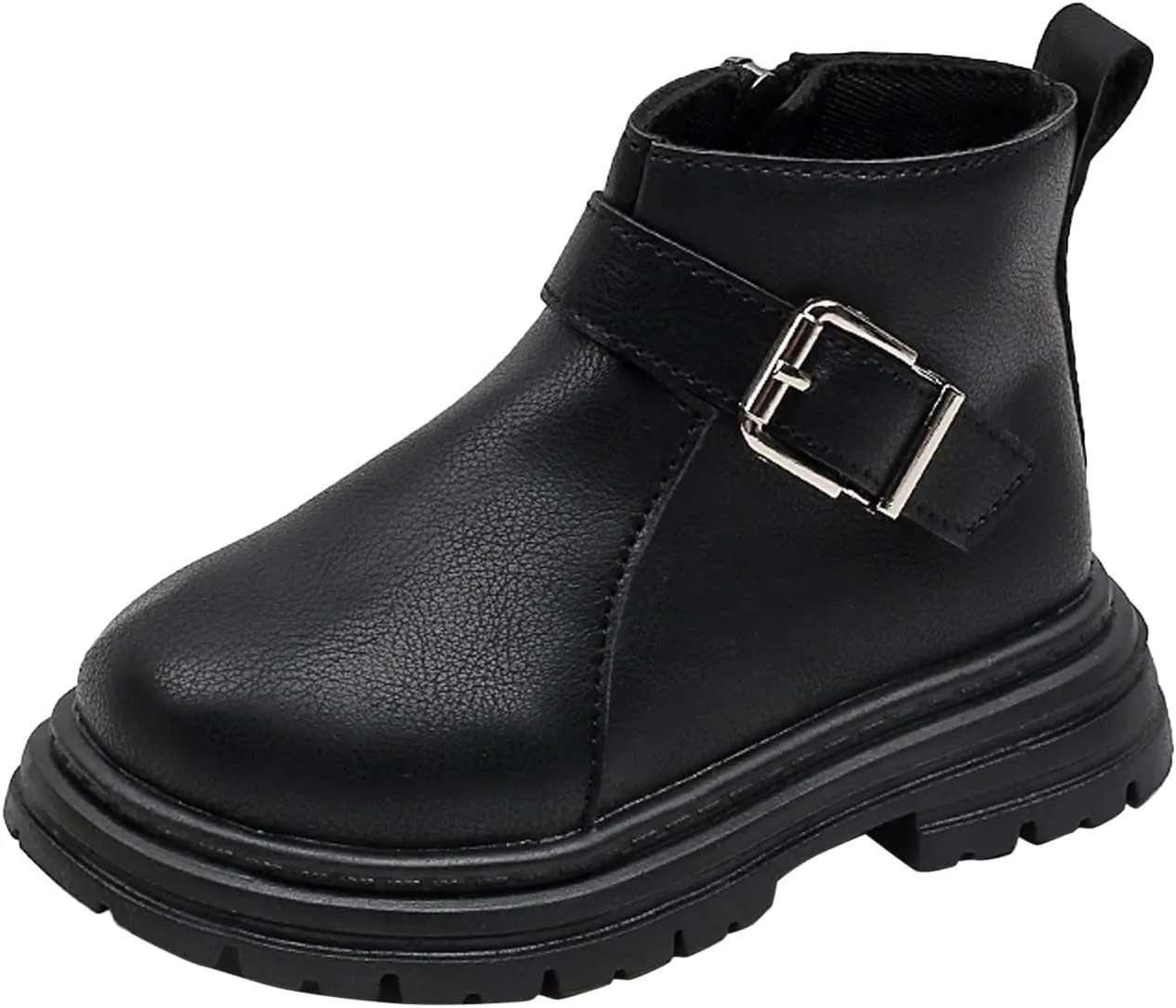 Girls Ankle Boots Side Zipper Chunky Bottom Platform Boots with Buckle Low Heel Slip On Casual Booties