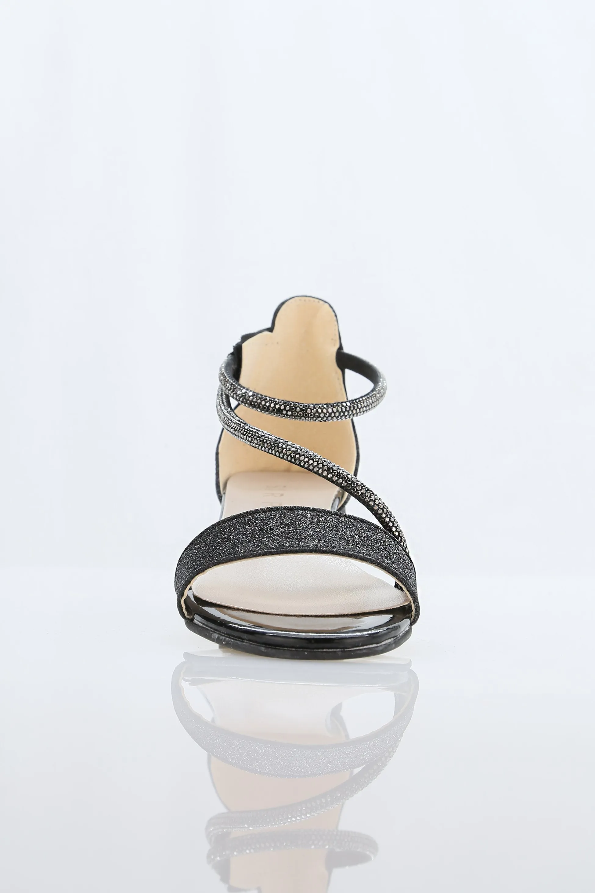 Girls Block Heel Sandals with Rhinestone Crossover Straps - DAZZLE - Black