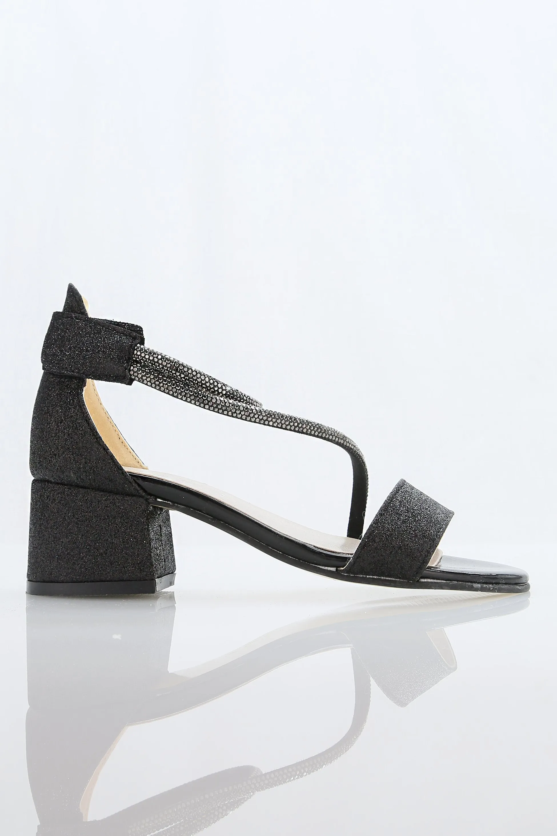 Girls Block Heel Sandals with Rhinestone Crossover Straps - DAZZLE - Black