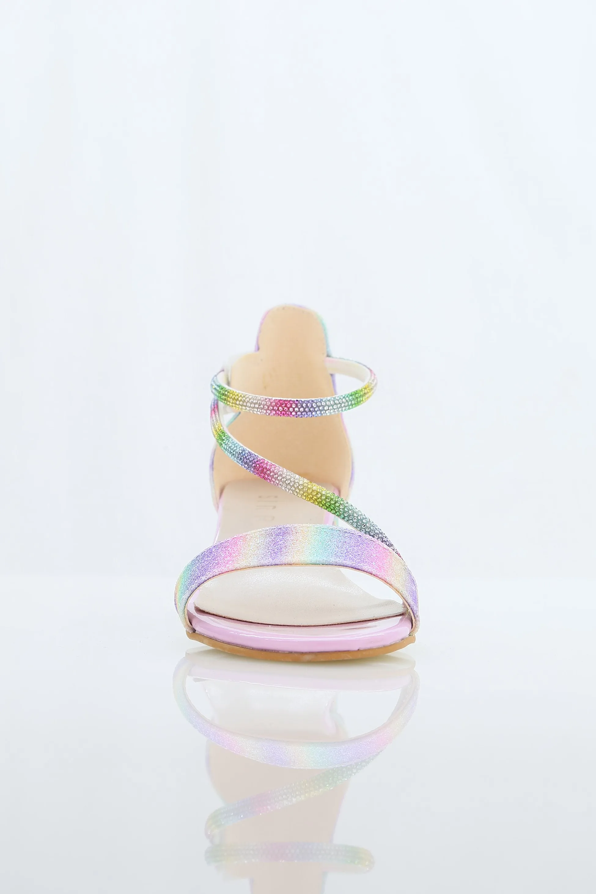 Girls Block Heel Sandals with Rhinestone Crossover Straps - DAZZLE - Multicolour