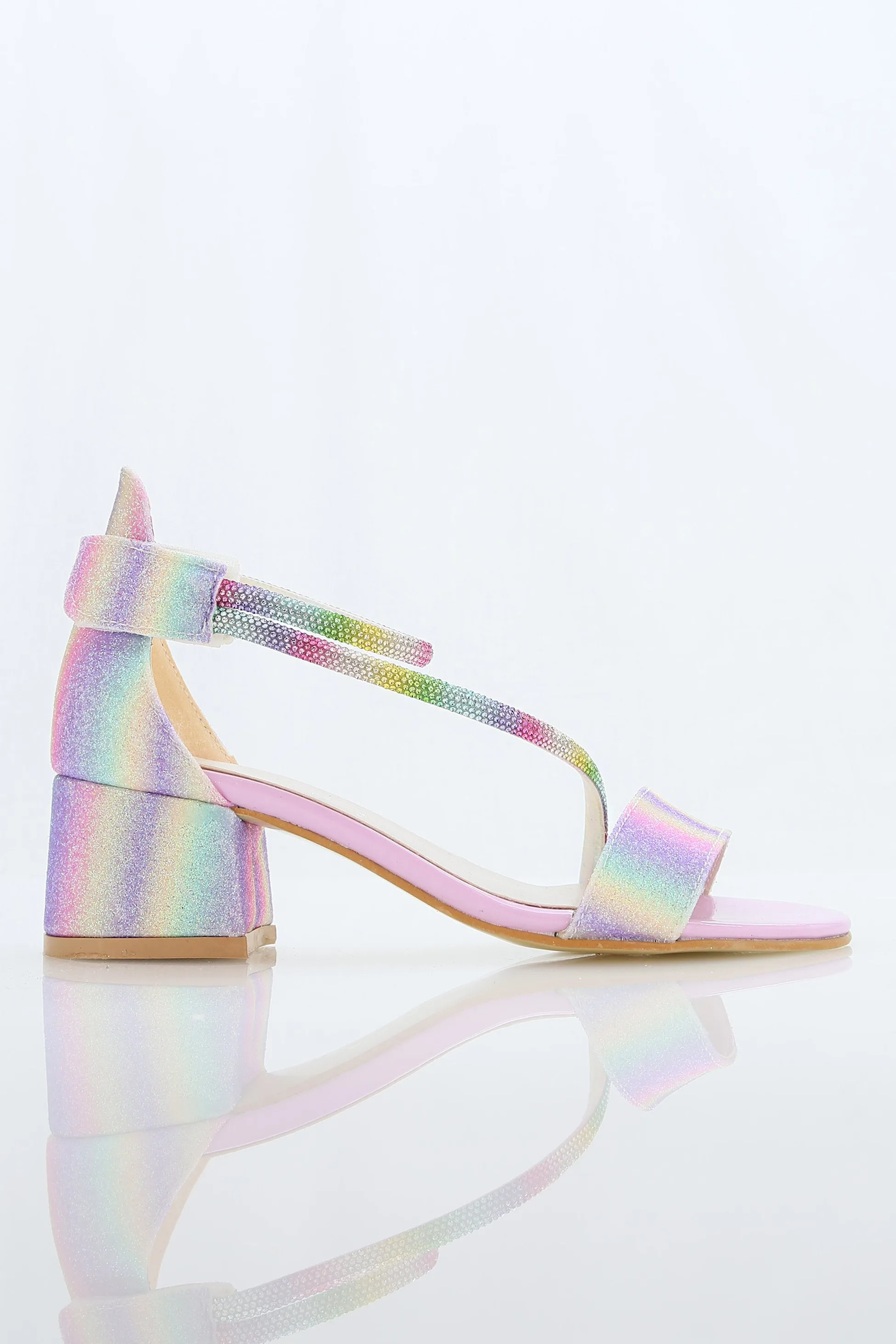 Girls Block Heel Sandals with Rhinestone Crossover Straps - DAZZLE - Multicolour