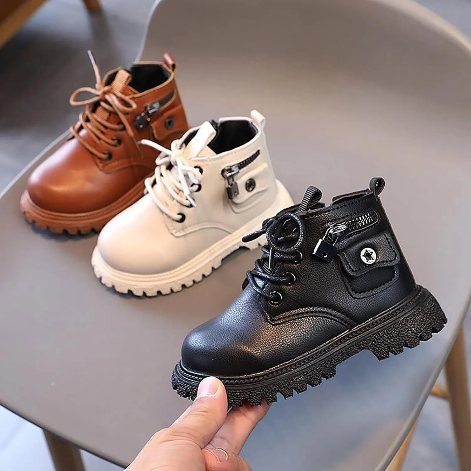 Girls Boots Kids Ankle Boots Side Zipper Single Boot Fashion Lace up Boots Short Suede Low Heels Raining Boots