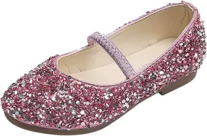 Girls Classic Slip on Mary Jane Ballet 𝗙lats Glitter Wedding P𝐚rty Bridesmaids Flower Girl Dress Shoes