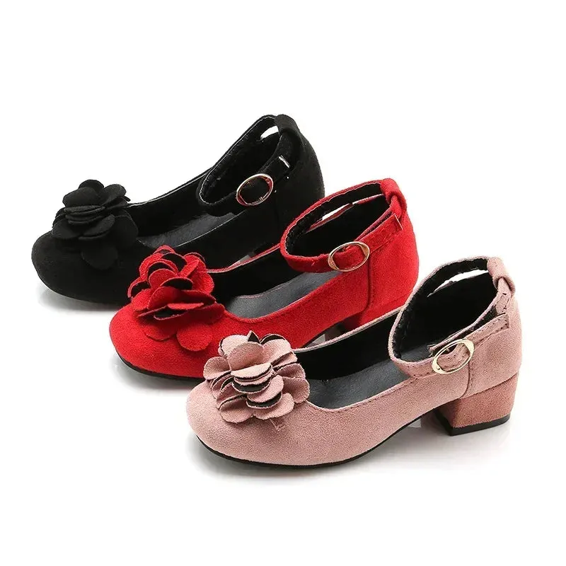 Girls Floral Design High Heels Shoes for Wedding Party