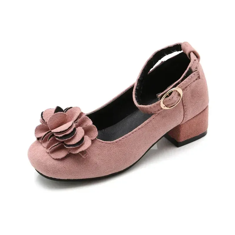 Girls Floral Design High Heels Shoes for Wedding Party