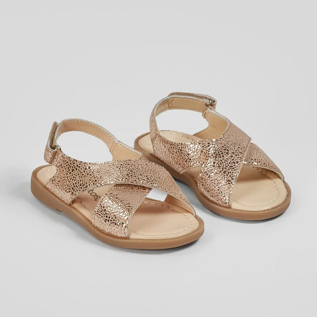 Girl's Magnesium Crossed Straps Leather Sandals