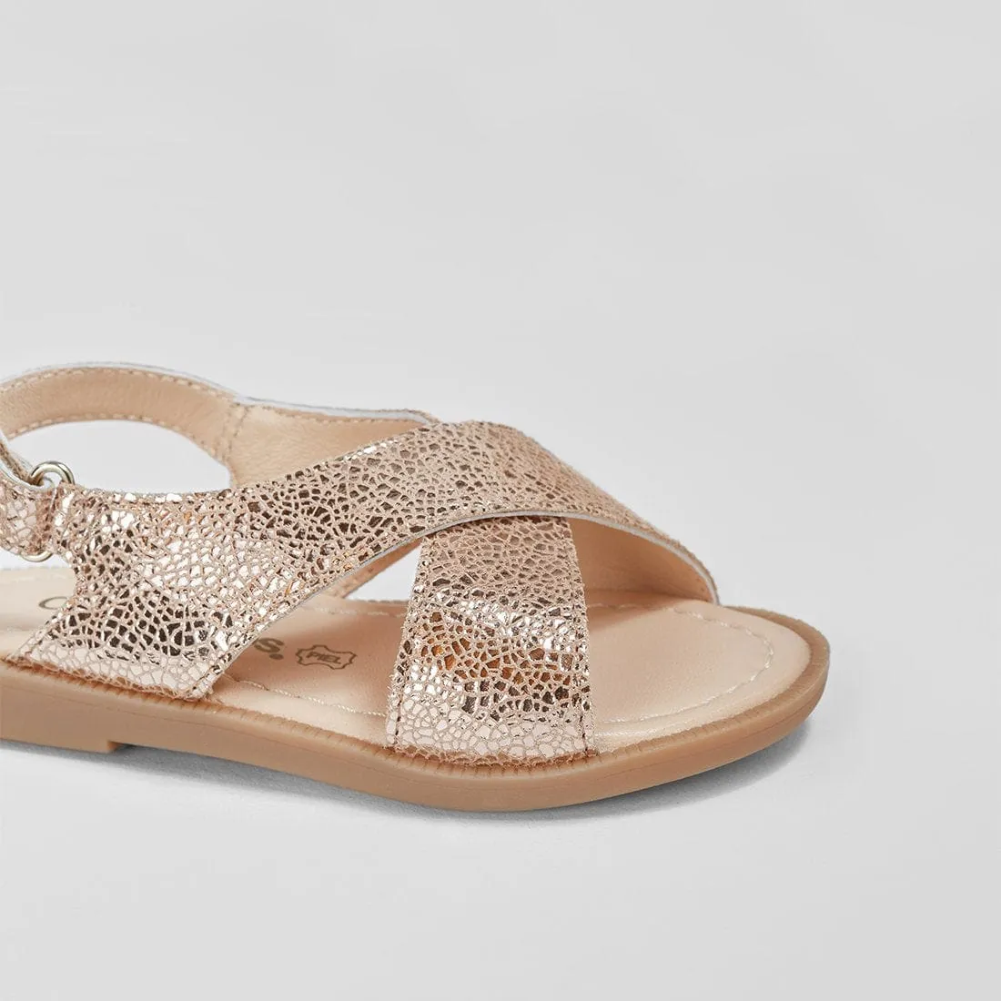 Girl's Magnesium Crossed Straps Leather Sandals