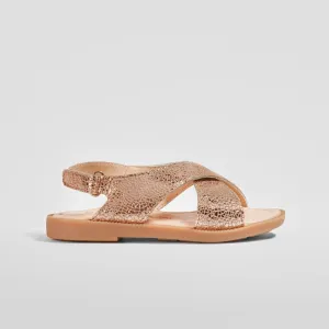 Girl's Magnesium Crossed Straps Leather Sandals