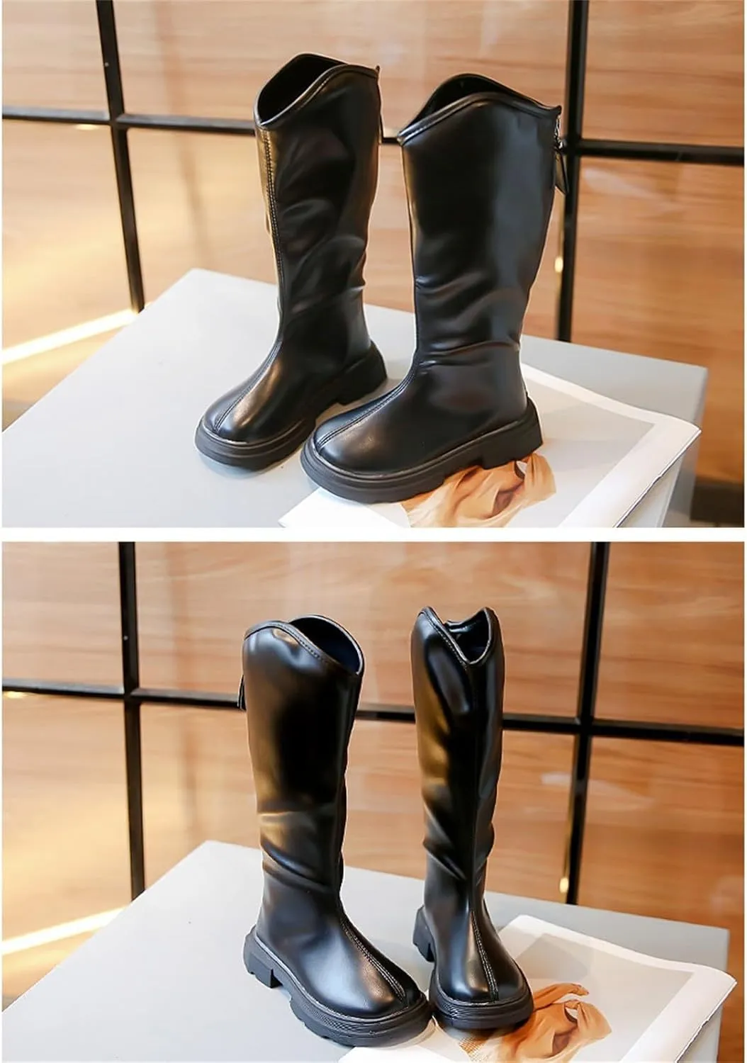 Girls Platform Mid Calf Boots Mid Calf Boots Low Heel Chunky Platform Lug Sole Zipper Non Slip Boots for Dress Up