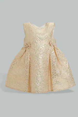 Gold Bow Dress For Baby Girls