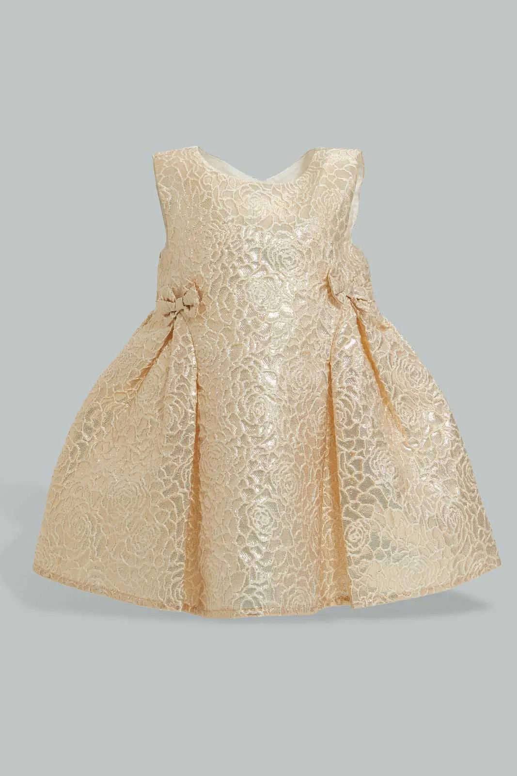 Gold Bow Dress For Baby Girls