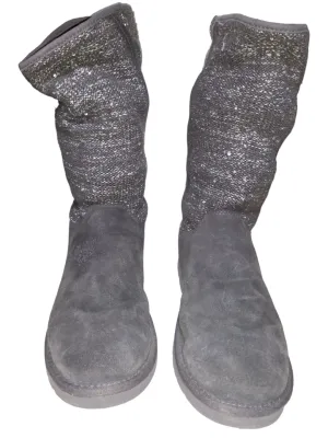Grey Boots Mid-calf Flats Ugg, Size 11 Smart Casual Look Rain Wardrobe