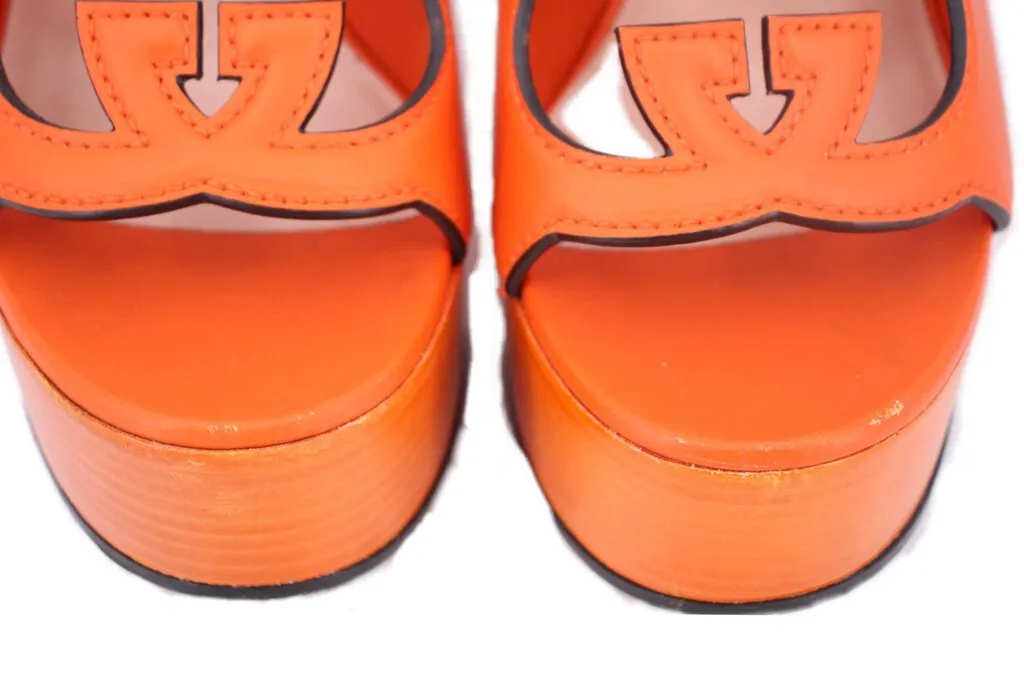 GUCCI LEATHER GG PLATFORM SANDALS ORANGE 38 EU | 8 US