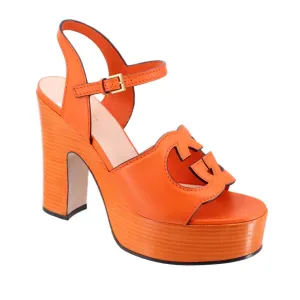GUCCI LEATHER GG PLATFORM SANDALS ORANGE 38 EU | 8 US
