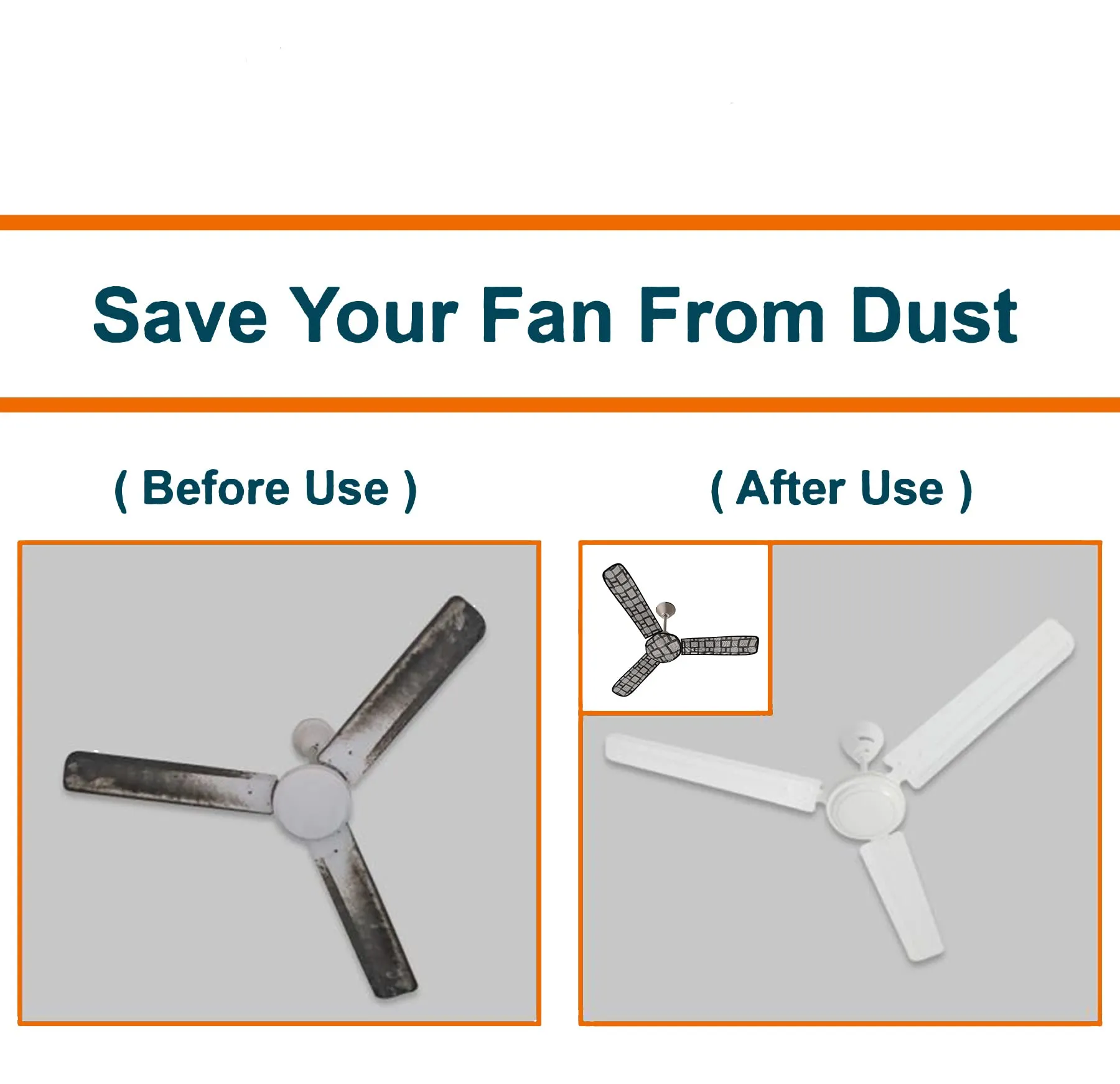 Heart Home PVC Square Print Dust Proof Three Blade Ceiling Fan Cover (Grey) 54HH4010.