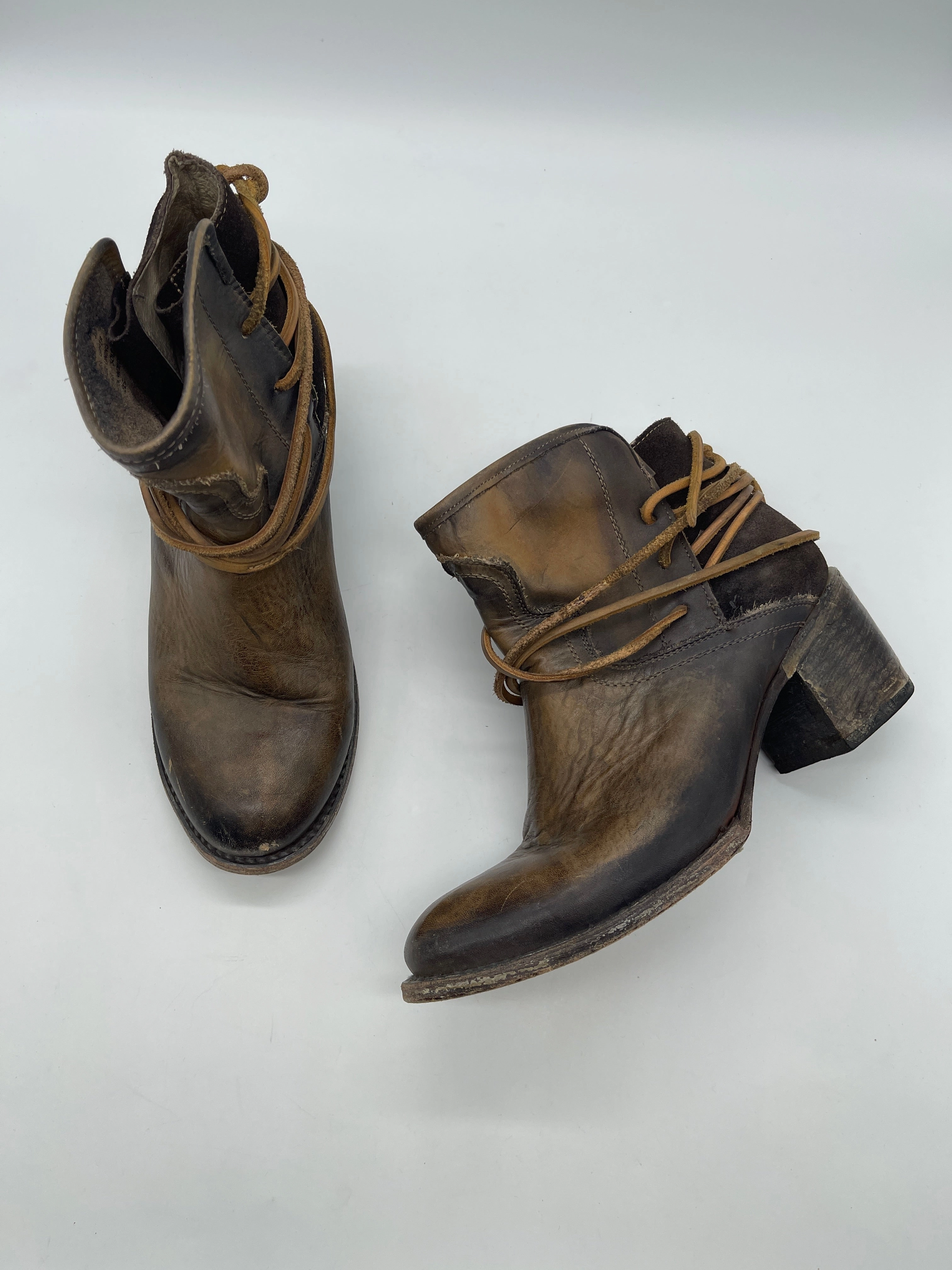 Boots Ankle Heels By Freebird In Brown, Size: 10 Minimal Mood Eco Material Rough Trail Hiker