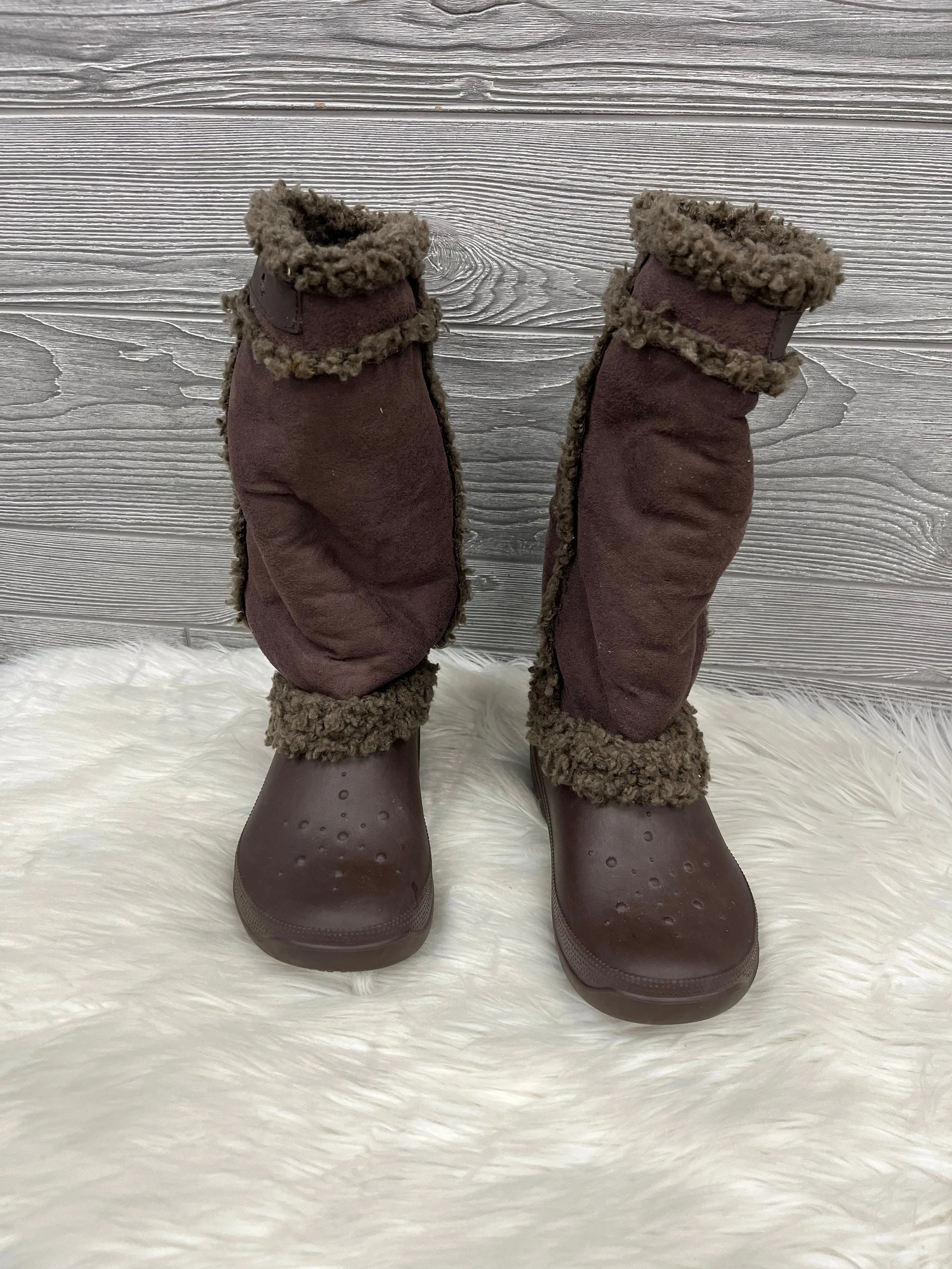 Boots Mid-calf Flats By Crocs In Brown, Size: 7 Chic All-Day Comfort Ready
