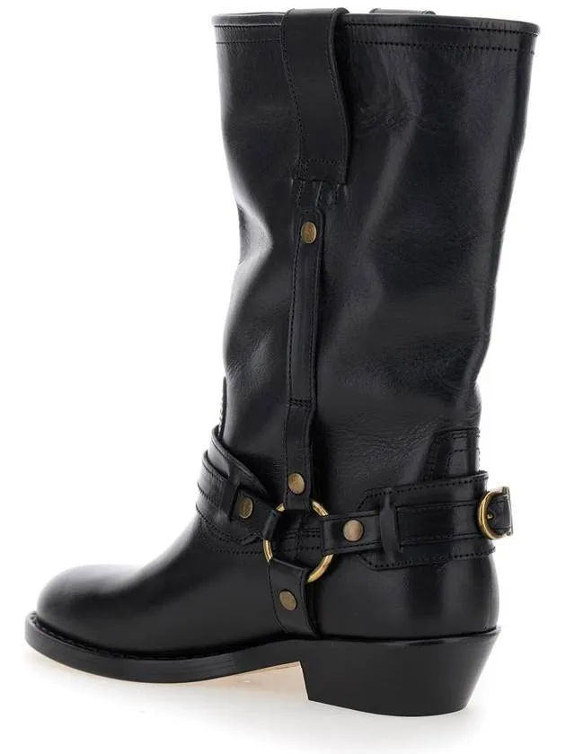 'Heiko' Black Ankle Boots With Studs And Ring In Leather Woman