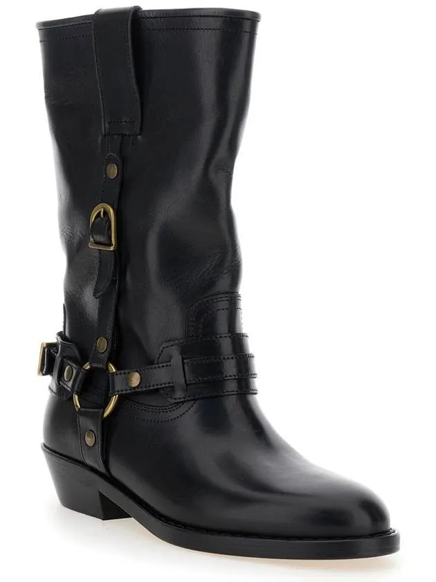 'Heiko' Black Ankle Boots With Studs And Ring In Leather Woman